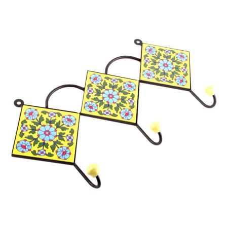 Yellow Turquoise Tiny Flower Ceramic Tiles Hooks